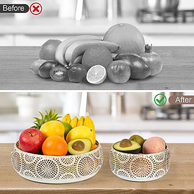 2-Piece Metal Fruit Veggie Basket Set: Classic Gold Decor for Kitchen, Dining, Living Room