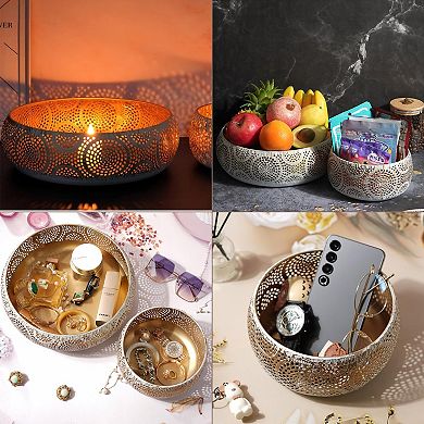 2-Piece Metal Fruit Veggie Basket Set: Classic Gold Decor for Kitchen, Dining, Living Room