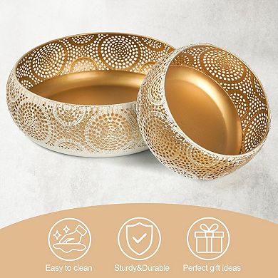 2-Piece Metal Fruit Veggie Basket Set: Classic Gold Decor for Kitchen, Dining, Living Room
