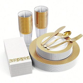 25 Count Disposable Dinnerware Set - Plates, Cutlery, Cups, Napkins