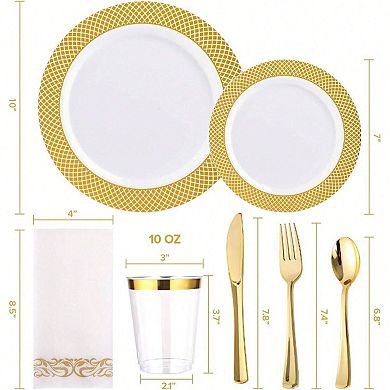 25 Count Disposable Dinnerware Set - Plates, Cutlery, Cups, Napkins