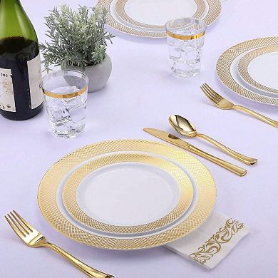 25 Count Disposable Dinnerware Set - Plates, Cutlery, Cups, Napkins