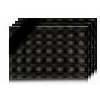 Great Ambitions 4 pc Black Rubber Bar Mats, 18"x12", Non-Slip Countertop Drying Pads