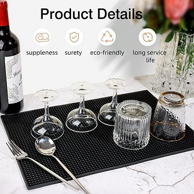 Great Ambitions 4pc Black Rubber Bar Mats, 18"x12", Non-Slip Countertop Drying Pads