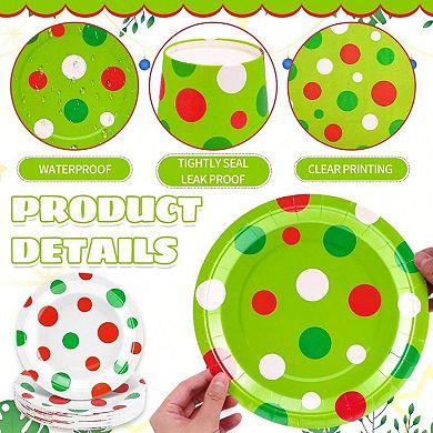 Christmas Tableware Set for 24 Guests Disposable Plates Cups Napkins Forks Knives