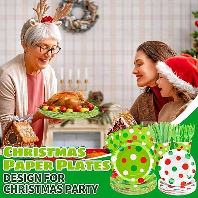 Christmas Tableware Set for 24 Guests Disposable Plates Cups Napkins Forks Knives