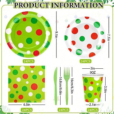 Christmas Tableware Set for 24 Guests Disposable Plates Cups Napkins Forks Knives