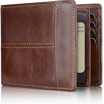 ZUQIETA Men's RFID-Blocking Leather Bifold Wallet - 16 Card Slots & 1 ID Window