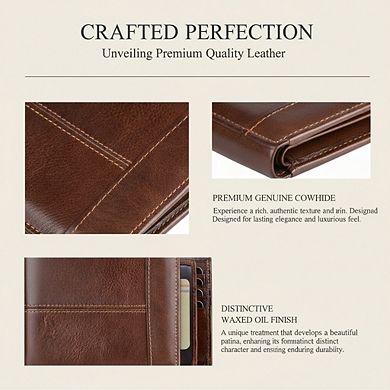 ZUQIETA Men's RFID-Blocking Leather Bifold Wallet - 16 Card Slots & 1 ID Window