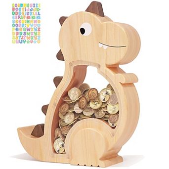 Wooden Dinosaur Piggy Bank: Cute, Safe, Educational, Perfect Gift for Kids