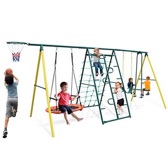 Merax 6 in 1 Swing Set With Climbing Frame, Climbing Net, Glider, Hammock Swing, Belt Swing