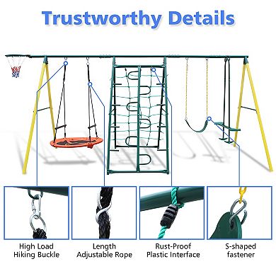 Merax 6 in 1 Swing Set With Climbing Frame, Climbing Net, Glider, Hammock Swing, Belt Swing