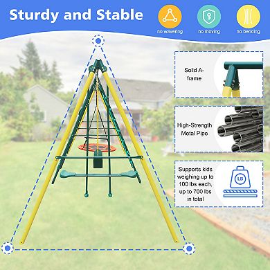 Merax 6 in 1 Swing Set With Climbing Frame, Climbing Net, Glider, Hammock Swing, Belt Swing