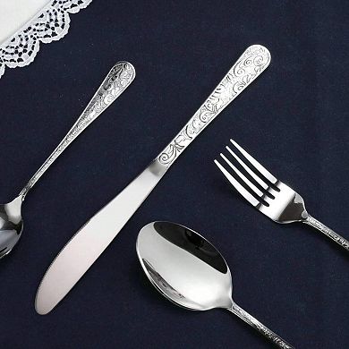 Vintage Floral Carved 30-Piece Stainless Steel Flatware Set