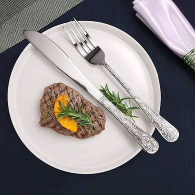 Vintage Floral Carved 30-Piece Stainless Steel Flatware Set