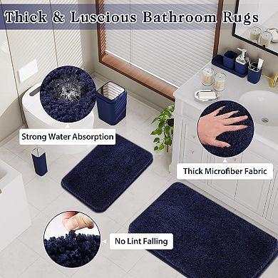 24PC Navy Blue Bathroom Set with Shower Curtain and Rugs, Blue Bathroom Sets Complete