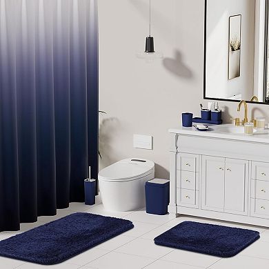 24PC Navy Blue Bathroom Set with Shower Curtain and Rugs, Blue Bathroom Sets Complete