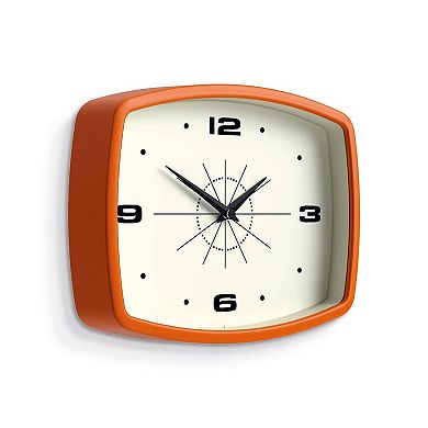 10" Retro Orange Rectangular Wall Clock: Mid-Century Design for Kitchen, Living Room, or Office