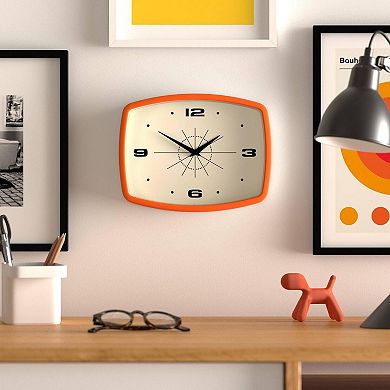 10" Retro Orange Rectangular Wall Clock: Mid-Century Design for Kitchen, Living Room, or Office