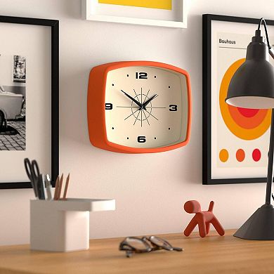 10" Retro Orange Rectangular Wall Clock: Mid-Century Design for Kitchen, Living Room, or Office