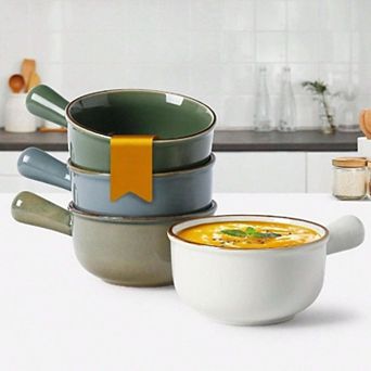 Ceramic Soup Bowls, Handles, Stackable, Oven/Microwave/Dishwasher Safe, Versatile for Diverse Meals