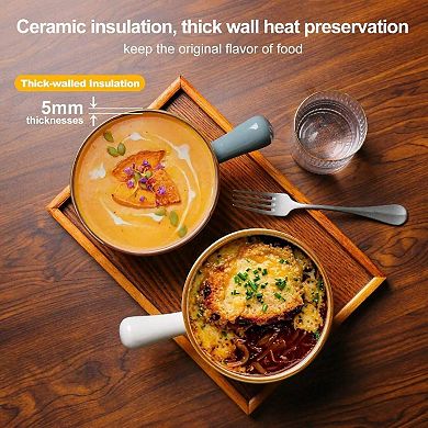 Ceramic Soup Bowls, Handles, Stackable, Oven/Microwave/Dishwasher Safe, Versatile for Diverse Meals