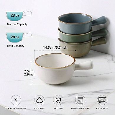 Ceramic Soup Bowls, Handles, Stackable, Oven/Microwave/Dishwasher Safe, Versatile for Diverse Meals