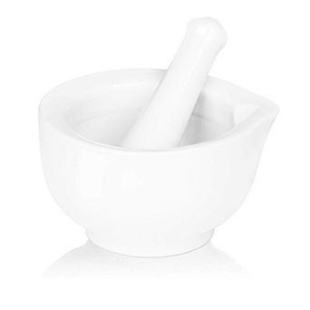 Porcelain Mortar and Pestle 3.3", Small White Herb Grinder Pill Crusher Set