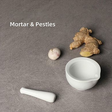 Porcelain Mortar and Pestle 3.3", Small White Herb Grinder Pill Crusher Set