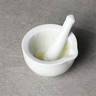 Porcelain Mortar and Pestle 3.3", Small White Herb Grinder Pill Crusher Set