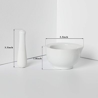 Porcelain Mortar and Pestle 3.3", Small White Herb Grinder Pill Crusher Set