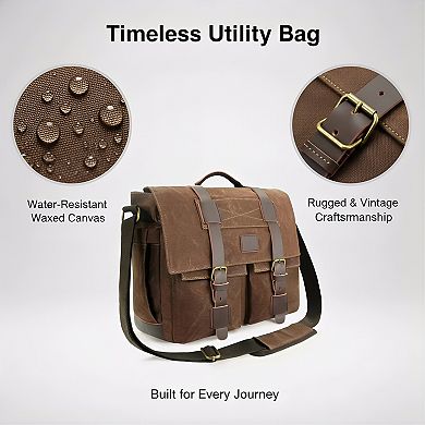ZUQIETA 14" Waterproof Waxed Canvas Laptop Messenger Bag for Men - Vintage Rugged Shoulder Briefcase