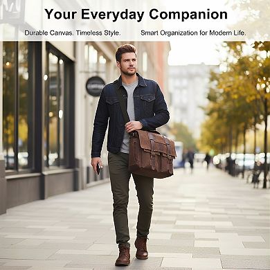 ZUQIETA 14" Waterproof Waxed Canvas Laptop Messenger Bag for Men - Vintage Rugged Shoulder Briefcase