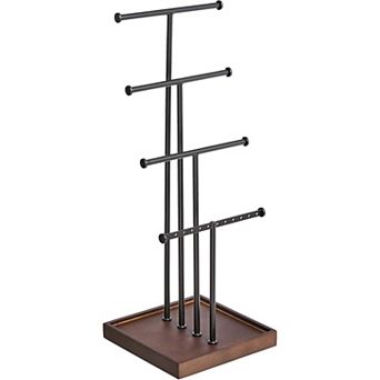 Four-Tier Jewelry Organizer Tree Stand, Necklace Earring Bracelet Holder Walnut/Black