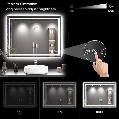 40x30 LED Bathroom Mirror with Anti-fog, Backlit Front Lit, Dimmable, 3 Colors, Memory Function