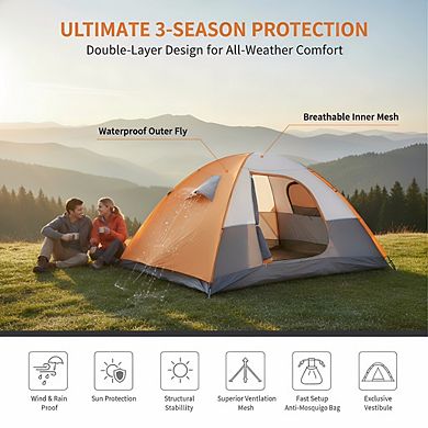 3-Season Dome Camping Tent with Rainfly, Lightweight Weather Protection