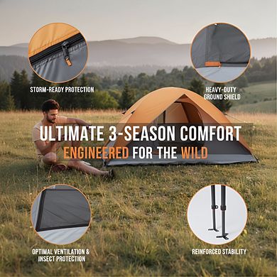 3-Season Dome Camping Tent with Rainfly, Lightweight Weather Protection