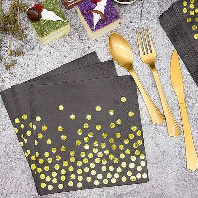 350 PCS Disposable Black Gold Party Dinnerware Set for Birthday Anniversary