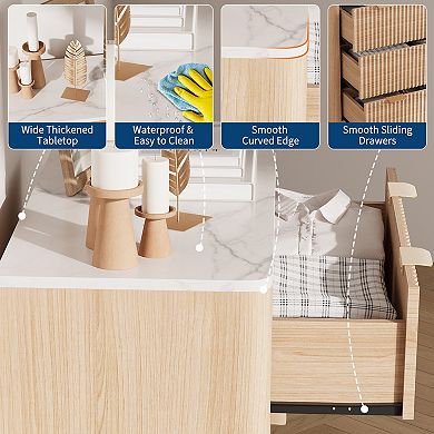 32 in Width Fluted Nightstand, Modern 3 Drawer Bedside Table, Wood Chest of Bedside Table