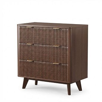 32 in Width Fluted Nightstand, Modern 3 Drawer Bedside Table, Wood Chest of Bedside Table