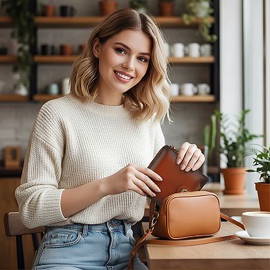 ZUQIETA Women's RFID-Blocking Leather Bifold Wallet - Compact Card Holder with Removable ID Window