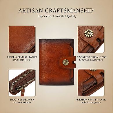 ZUQIETA Women's RFID-Blocking Leather Bifold Wallet - Compact Card Holder with Removable ID Window