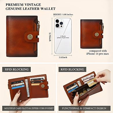 ZUQIETA Women's RFID-Blocking Leather Bifold Wallet - Compact Card Holder with Removable ID Window