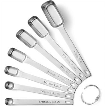 7 pc Stainless Steel Measuring Spoons Set, Dry/Liquid, Fits Spice Jars