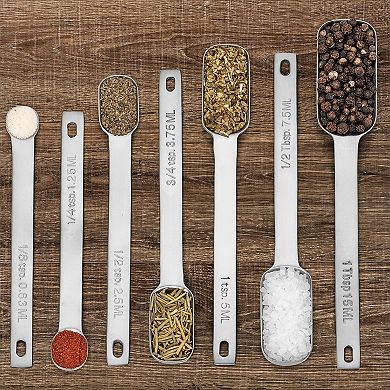 7-Piece Stainless Steel Measuring Spoons Set, Dry/Liquid, Fits Spice Jars