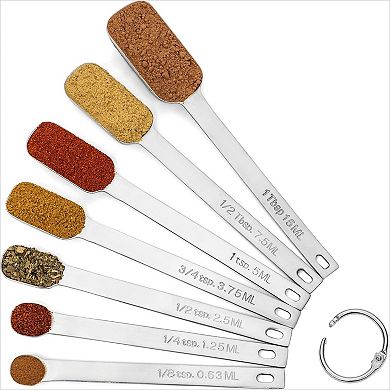 7-Piece Stainless Steel Measuring Spoons Set, Dry/Liquid, Fits Spice Jars