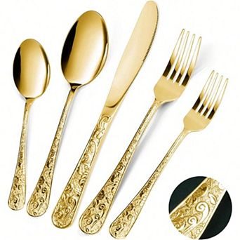 Vintage Floral 30 pc Stainless Flatware Set for 6