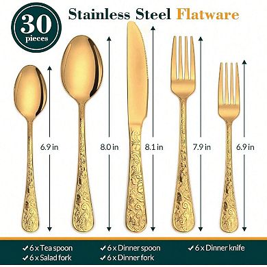 Vintage Floral 30-Piece Stainless Flatware Set for 6