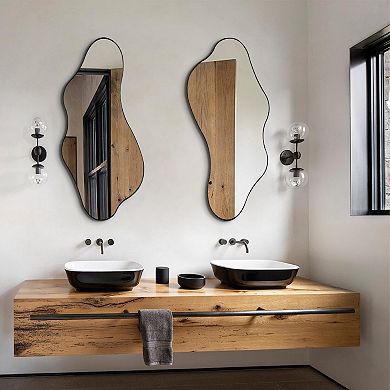 Irregular Asymmetrical Metal Frame Mirror 47"x22" - Decorative Abstract for Living Room, Bathroom