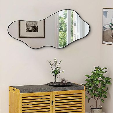Irregular Asymmetrical Metal Frame Mirror 47"x22" - Decorative Abstract for Living Room, Bathroom